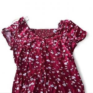 Old Navy Wine Red Floral Smocked-Yoke Mini Dress